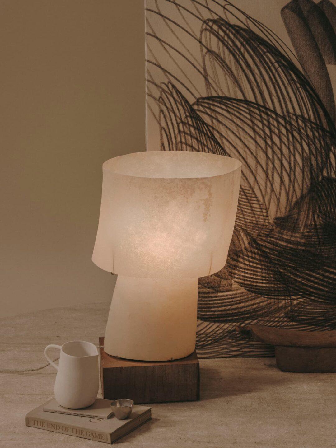Tall Mush Lamp by Kilzi
Dimensions: Top shade: D 35 x W 29 x H 28 cm, 
Lower shade: D 29 x W 21 x H 31 cm. (Total height 55 cm). 
Materials: Fiberglass, resins, stainless steel. 
Weight: 3,5kg

All our lamps can be wired according to each