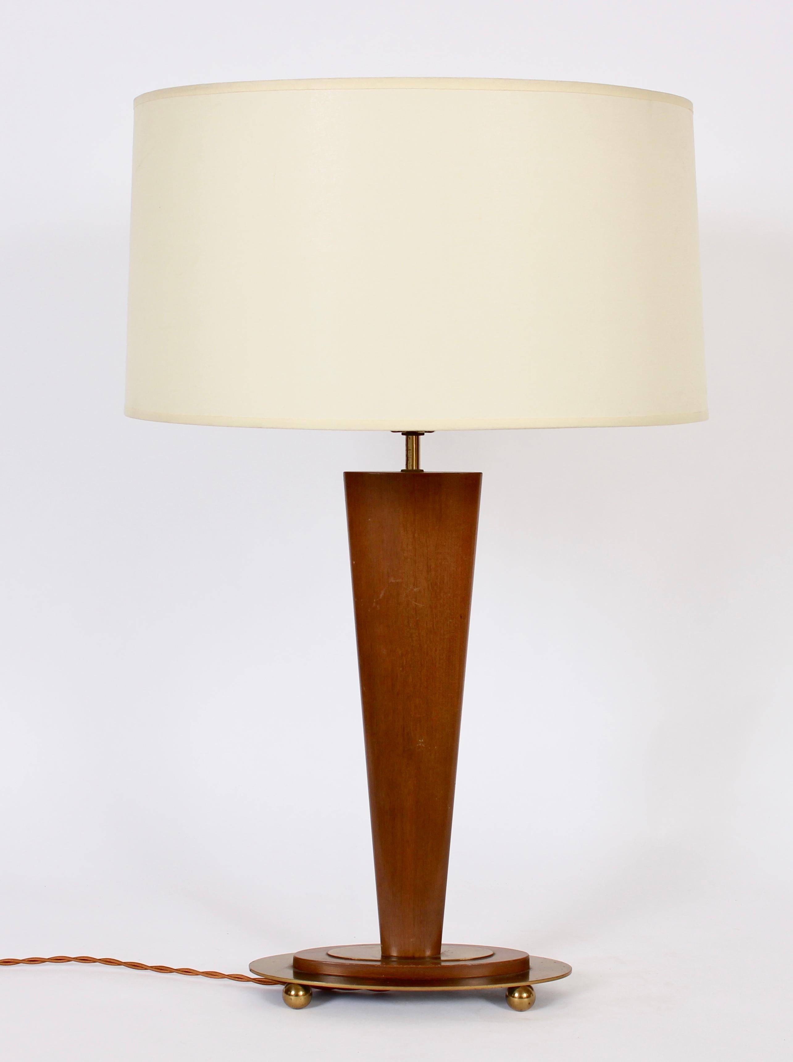 Tall Mutual Sunset Walnut & Brass Table Lamp on Footed Oval Base, 1950s For Sale 2