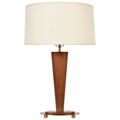 Retro Tall Mutual Sunset Walnut & Brass Table Lamp on Footed Oval Base, 1950s