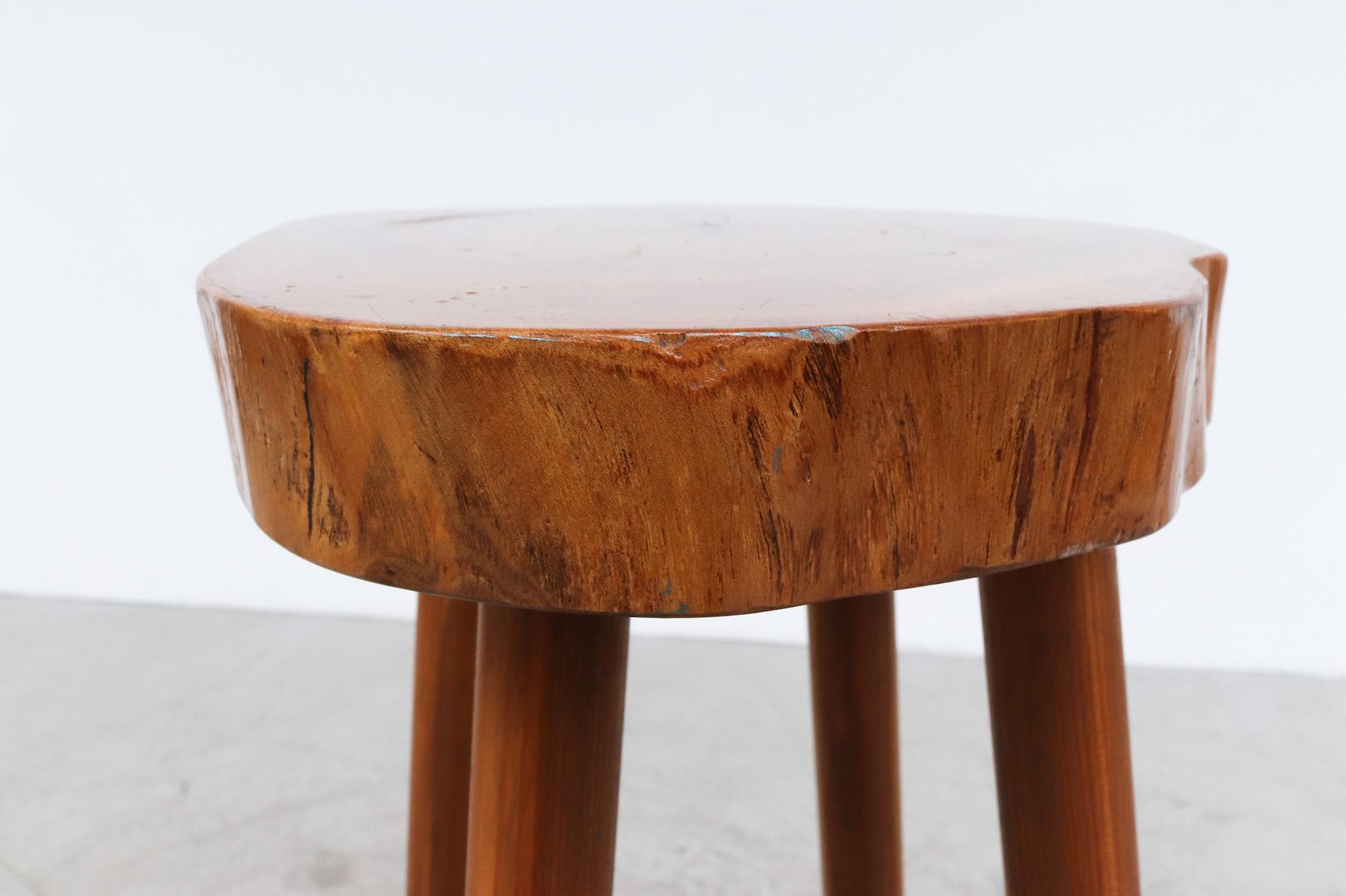 Tall Nakashima Inspired Bar Stool with Tree Trunk Slice Live Edge Top For Sale 1