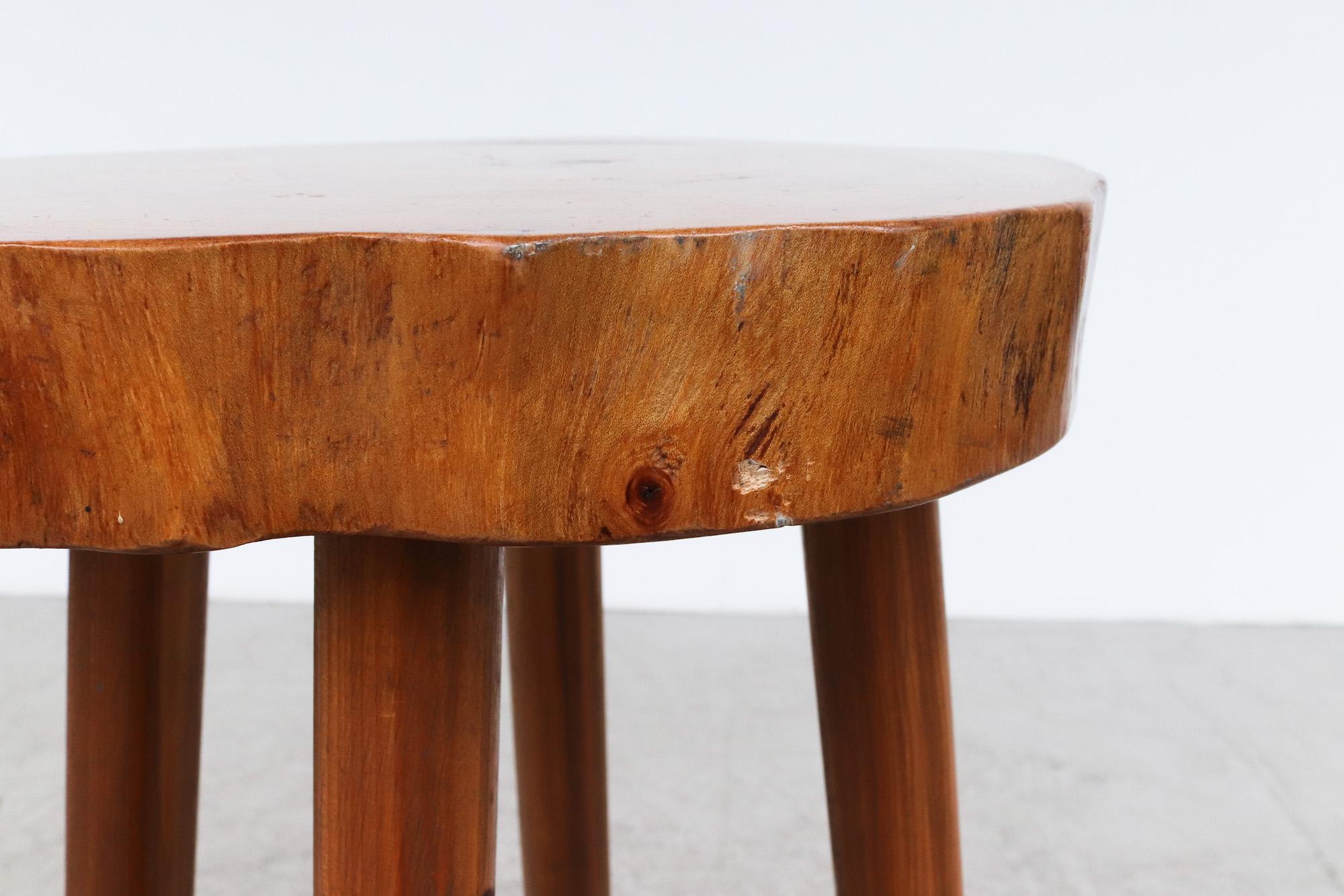 Tall Nakashima Inspired Bar Stool with Tree Trunk Slice Live Edge Top For Sale 2