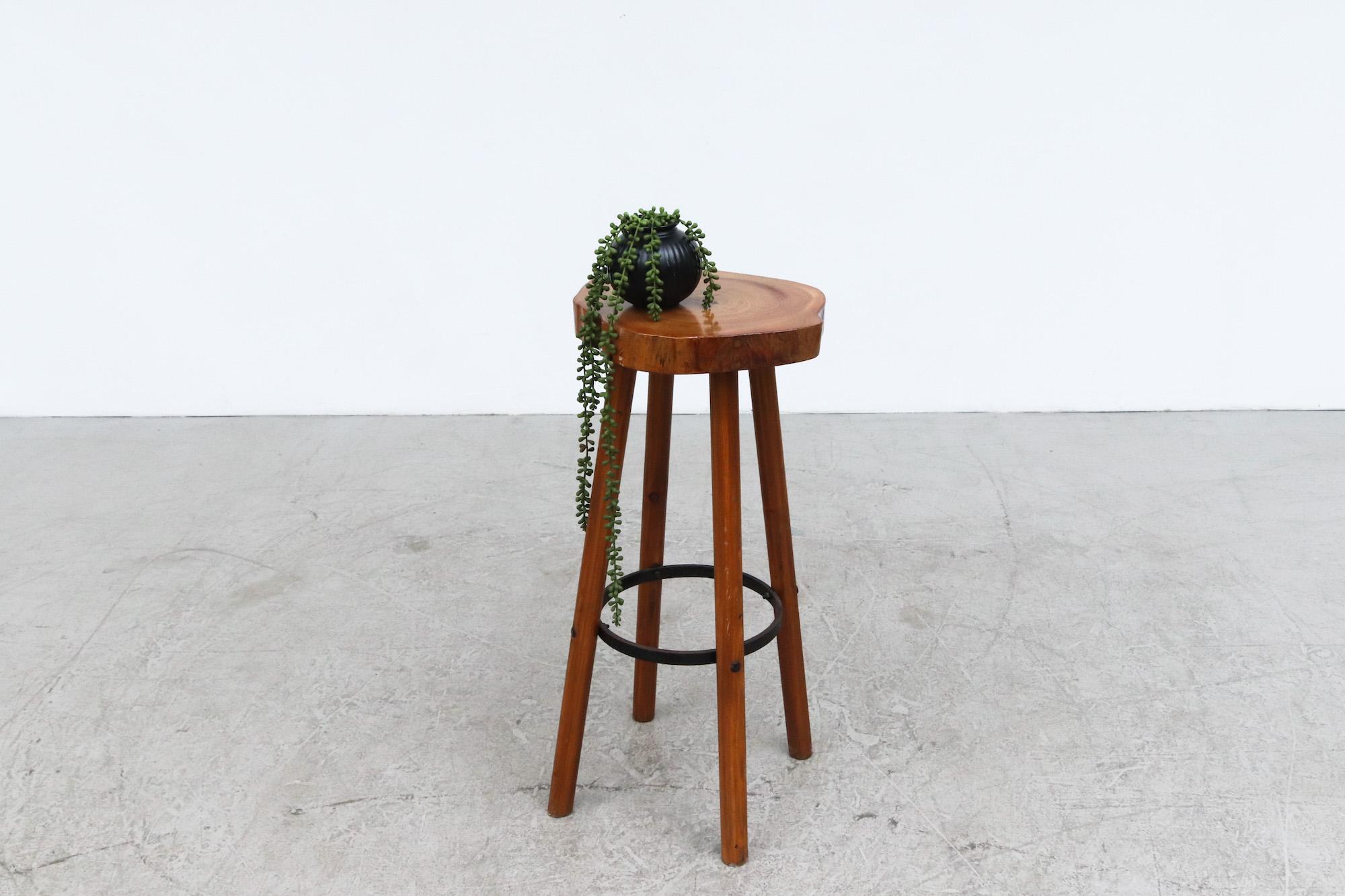 Mid-Century Modern Tall Nakashima Inspired Bar Stool with Tree Trunk Slice Live Edge Top For Sale