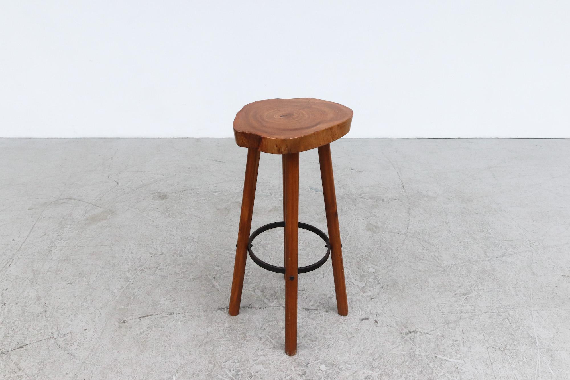 Dutch Tall Nakashima Inspired Bar Stool with Tree Trunk Slice Live Edge Top For Sale
