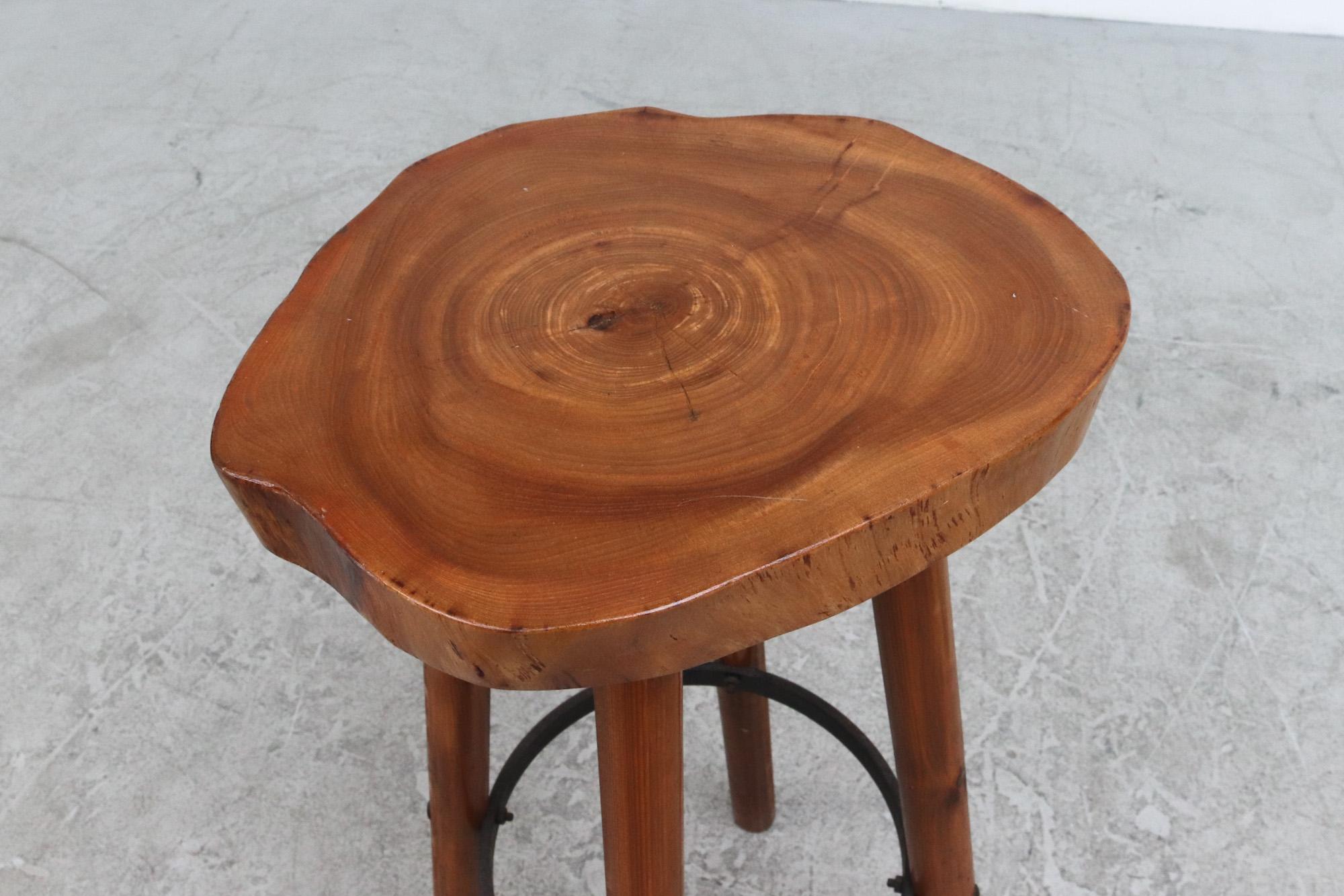 Late 20th Century Tall Nakashima Inspired Bar Stool with Tree Trunk Slice Live Edge Top For Sale