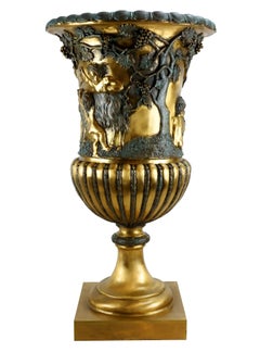 Tall Napoléon III Style Bronze Chalice Vase With Sculpted Reliefs