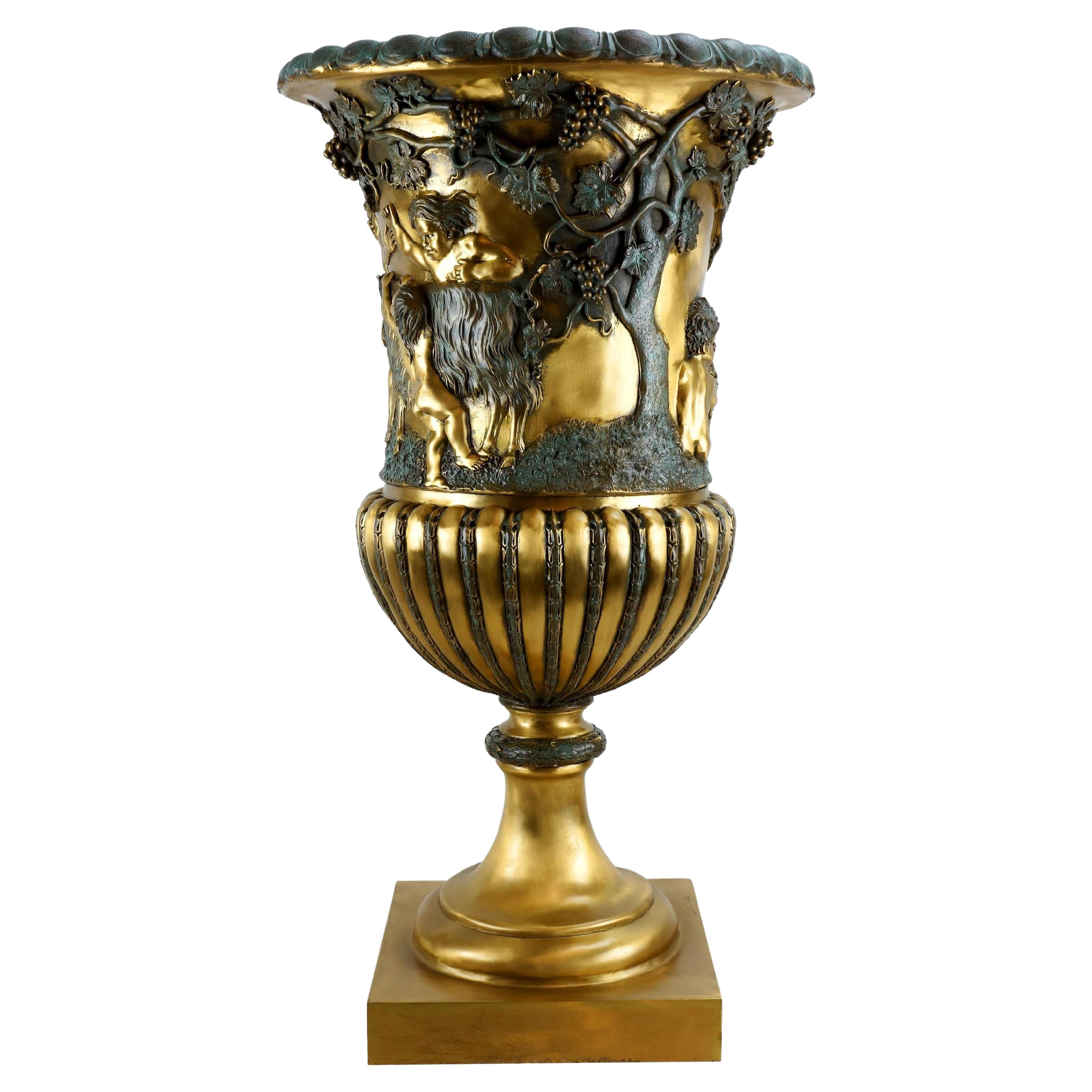Tall Napoléon III Style Bronze Chalice Vase With Sculpted Reliefs