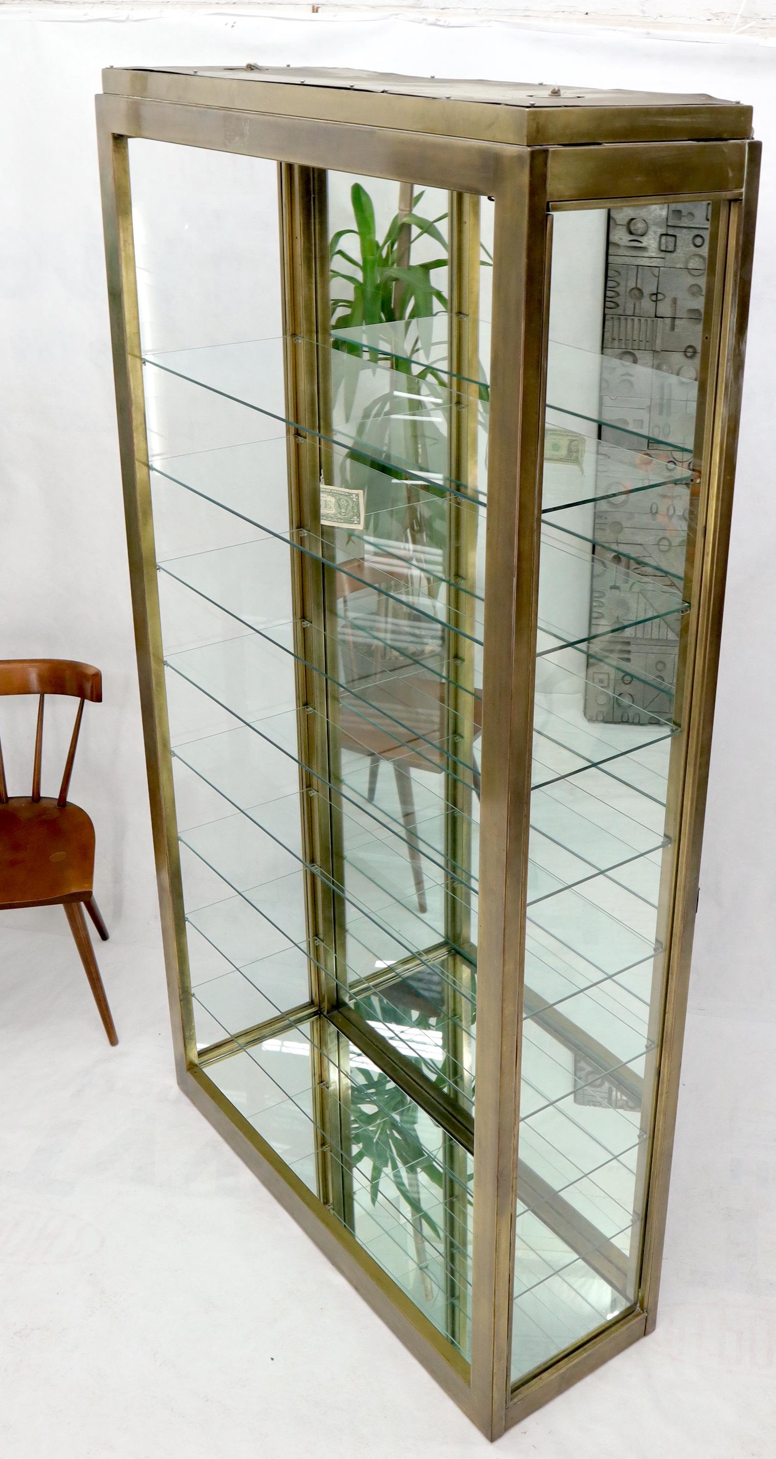 20th Century Tall Narrow Brass Finish Adjustable Glass Shelves Unit Bookcase Storage Etagere