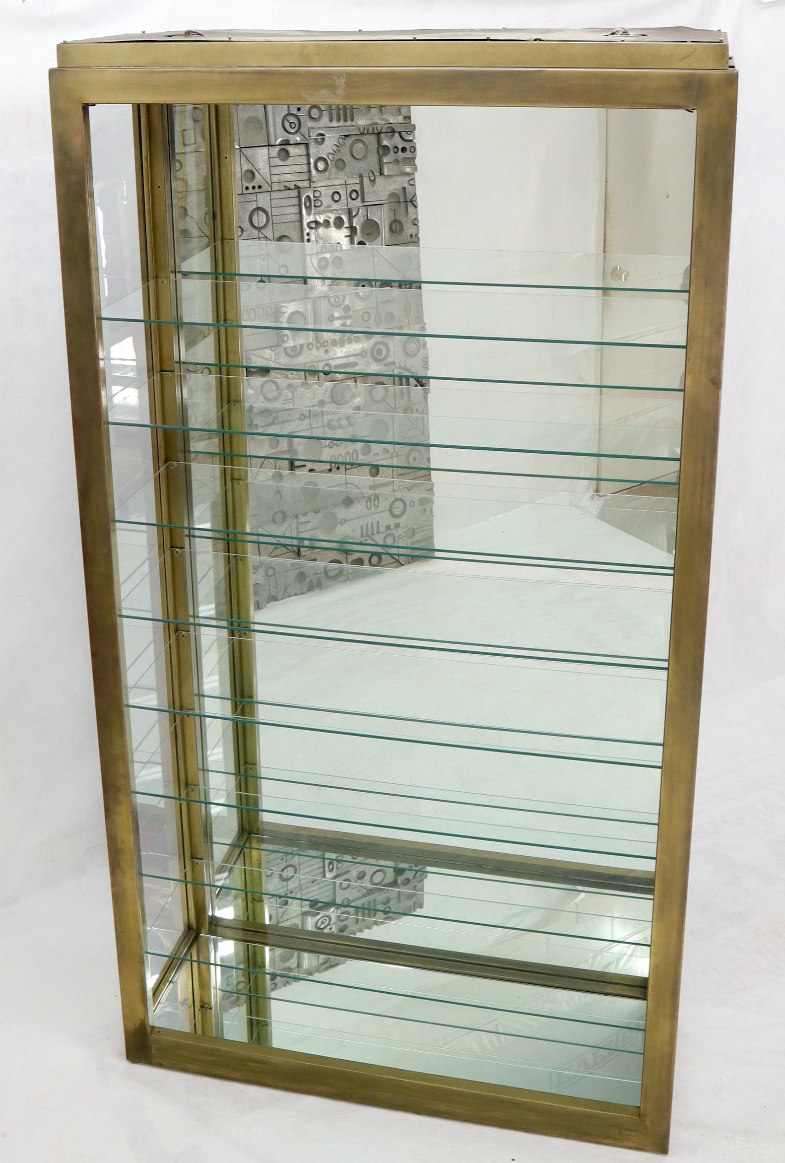 Anodized Tall Narrow Brass Finish Adjustable Glass Shelves Unit Bookcase Storage Etagere