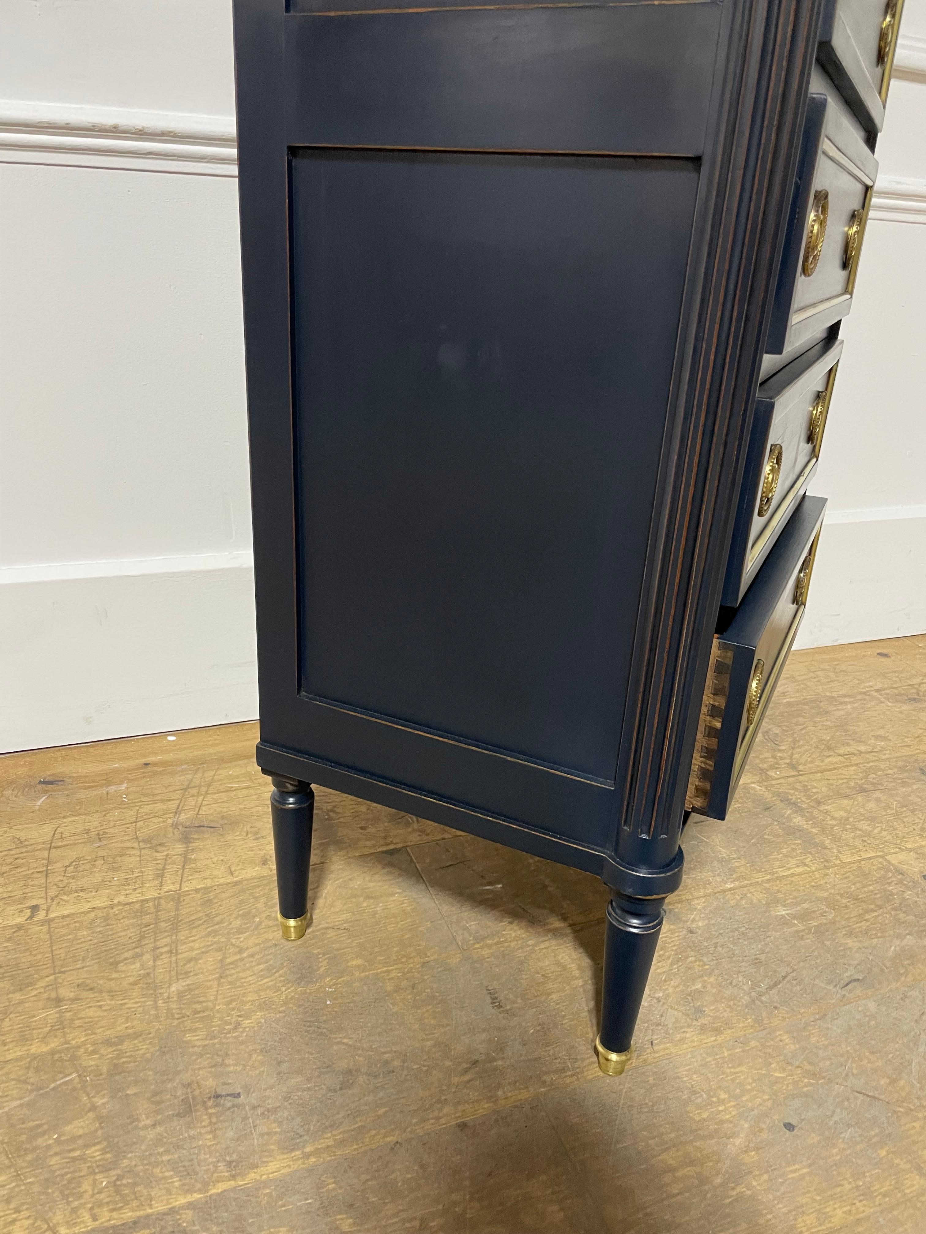 Tall narrow chest of drawers in the Louis XVI style dark blue 6