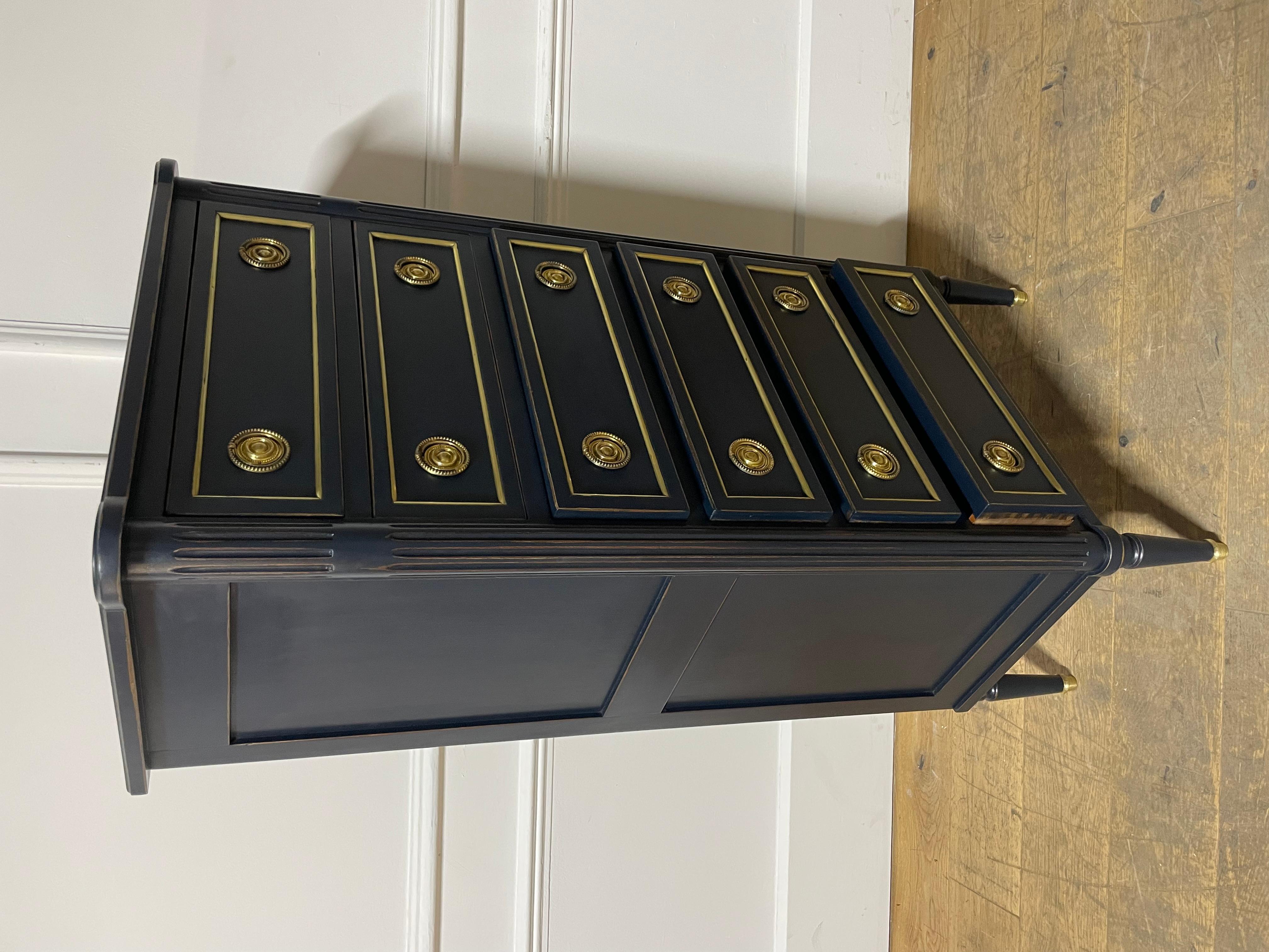 Tall narrow chest of drawers in the Louis XVI style dark blue 2