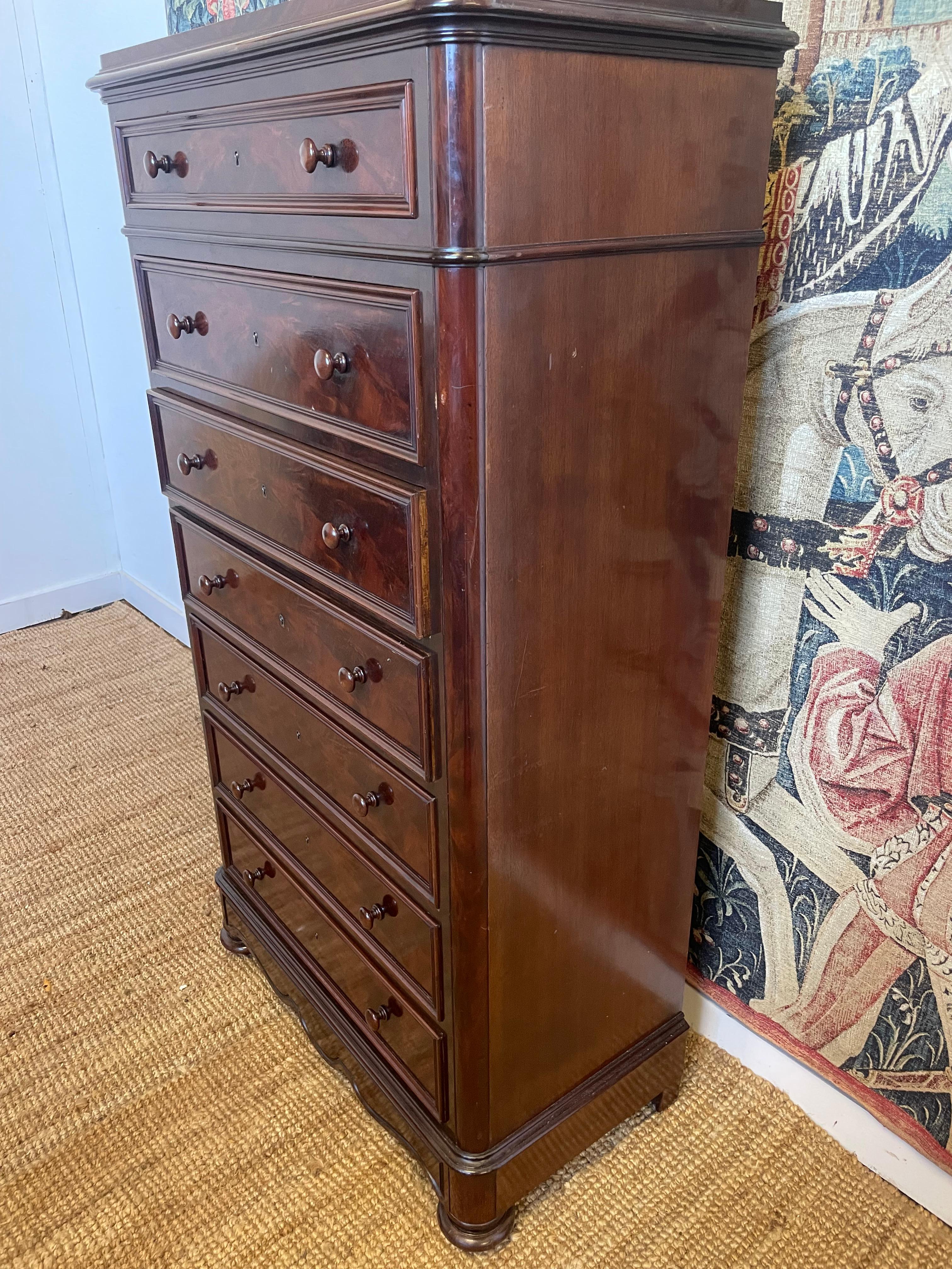 Tall narrow chest of drawers / semainier / French commode  In Good Condition For Sale In Budleigh Salterton, GB