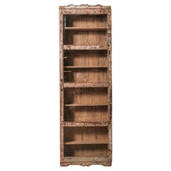 Tall Narrow Distressed Wooden Glass Front Showcase Cabinet with Original Patina Tall Narrow Distressed Wooden Glass Front Showcase Cabinet with Original Patina