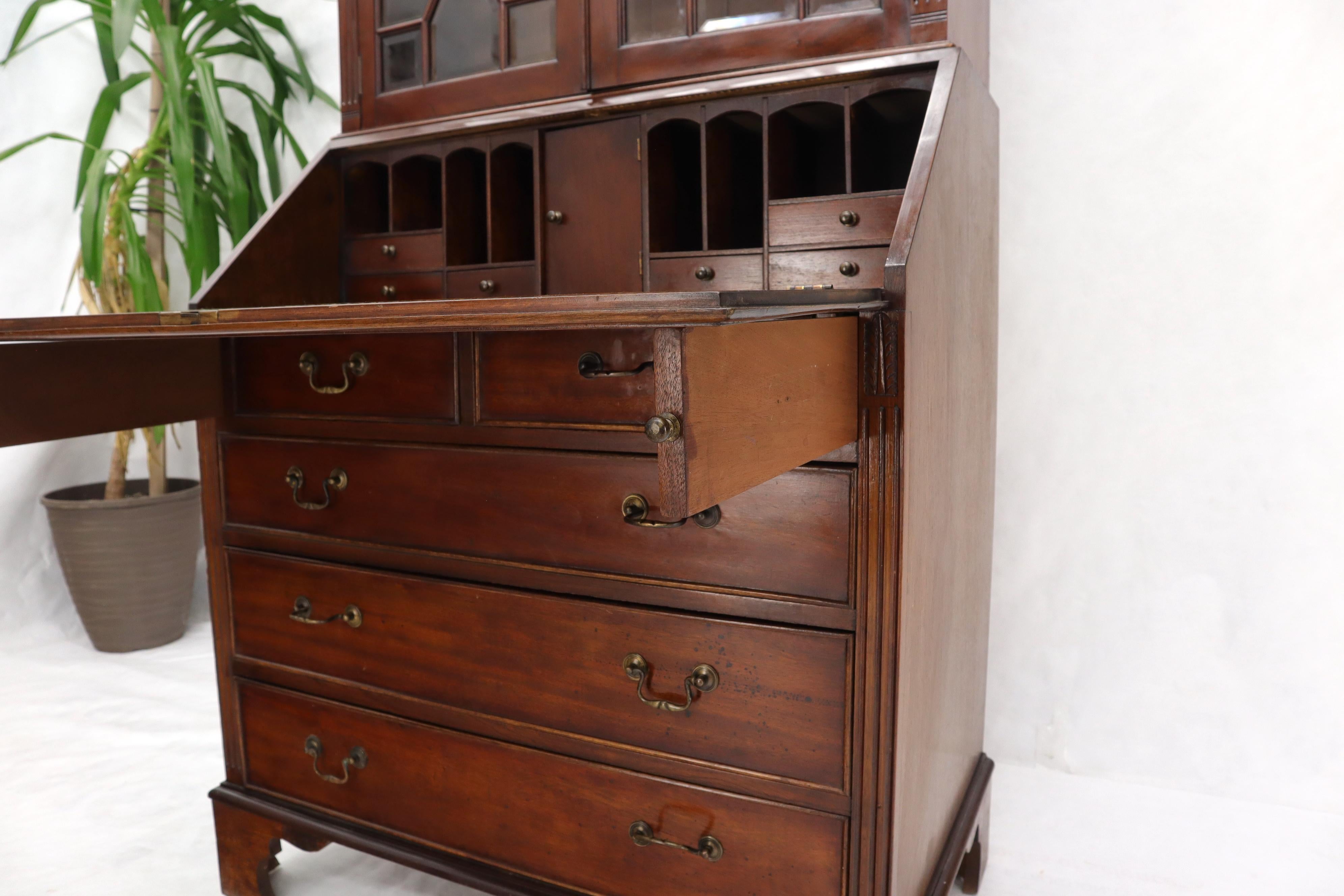 20th Century Tall Narrow English Turn of Century Mahogany Georgian Secretary Beveled Glass