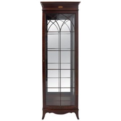 Tall Narrow Federal Style Mahogany Vitrine Curio Cabinet Book Case Glass Shelves