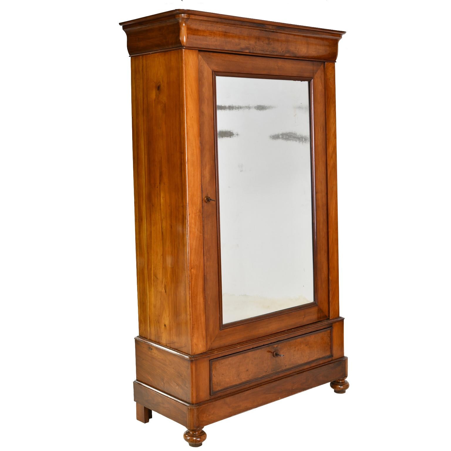 Tall and Narrow French Louis Philippe Armoire with Mirrored Door, circa 1830 2