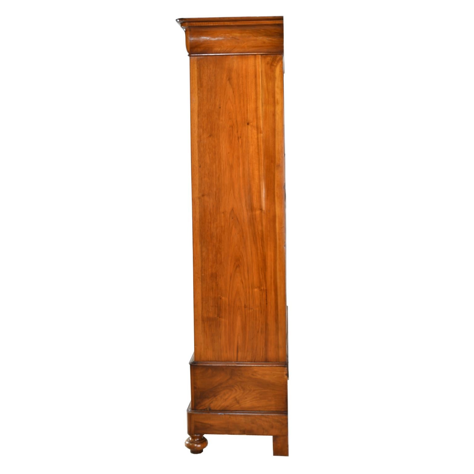 Polished Tall and Narrow French Louis Philippe Armoire with Mirrored Door, circa 1830