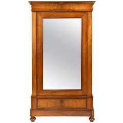 Antique Tall and Narrow French Louis Philippe Armoire with Mirrored Door, circa 1830