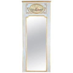 Tall Narrow French Painted 19th Century Trumeau Mirror