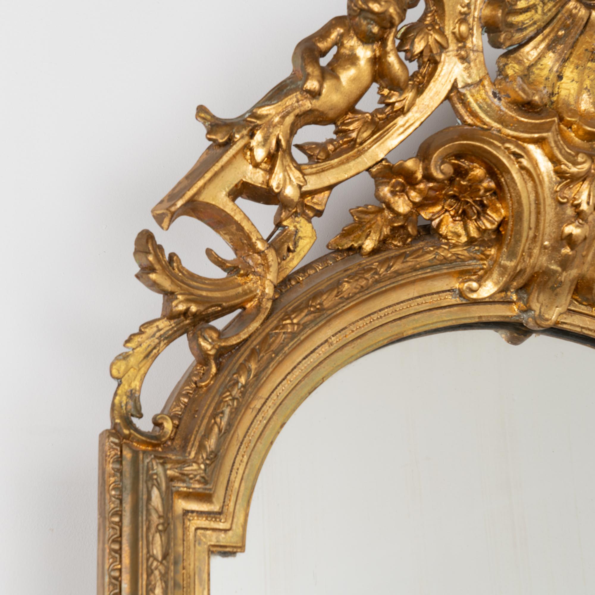 Rococo Tall Narrow Gold Gilt Mirror, Sweden Circa 1870-90