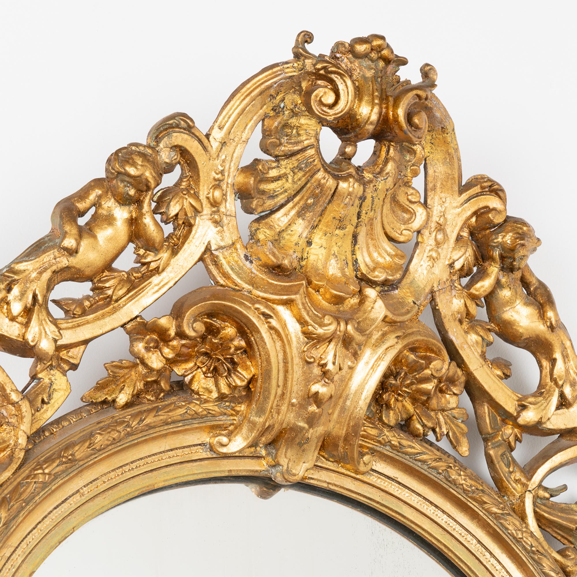 Swedish Tall Narrow Gold Gilt Mirror, Sweden Circa 1870-90