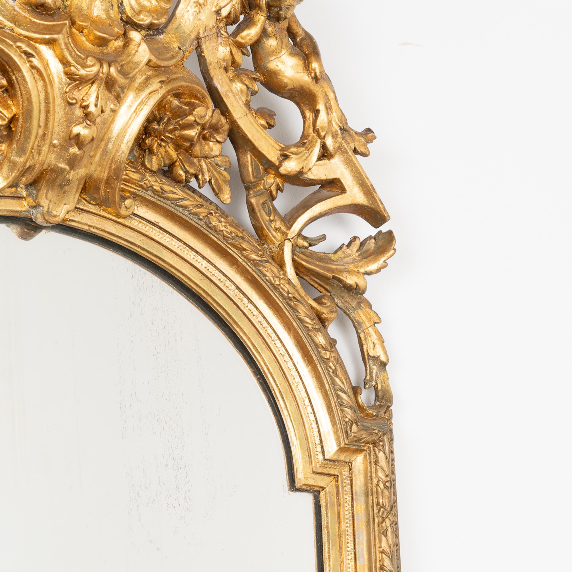 Tall Narrow Gold Gilt Mirror, Sweden Circa 1870-90 In Good Condition In Round Top, TX