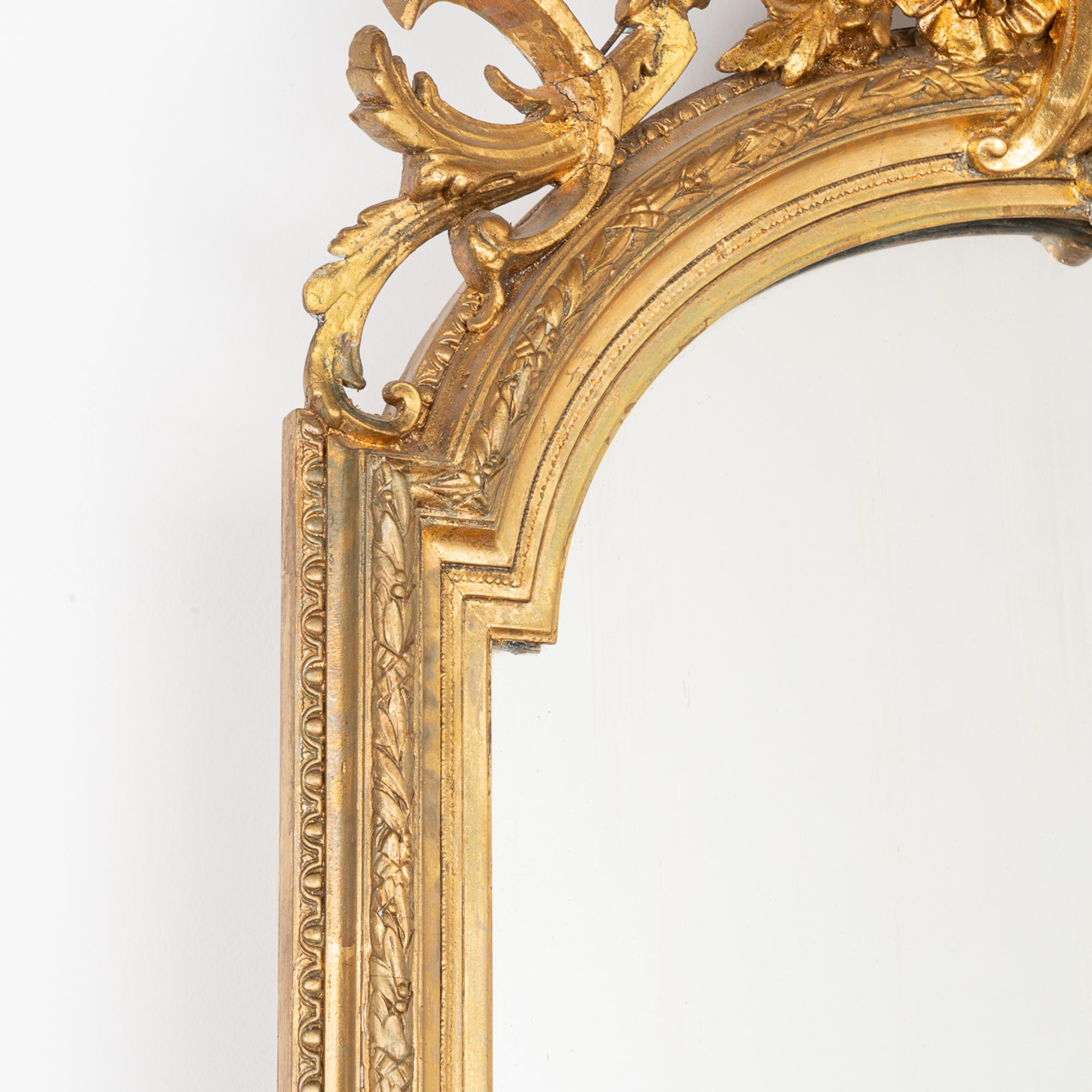19th Century Tall Narrow Gold Gilt Mirror, Sweden Circa 1870-90