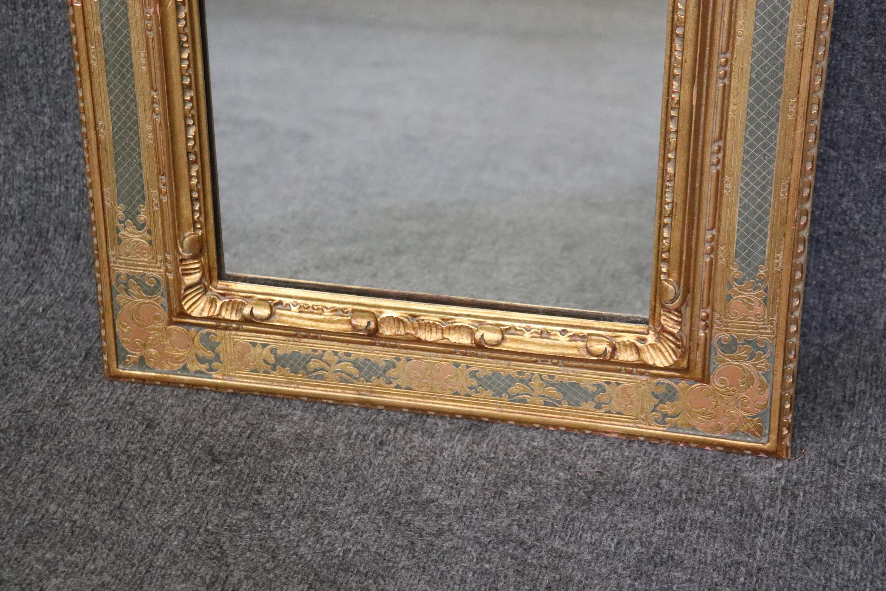 Mid-20th Century Tall Narrow Italian Florentine Gilded Painted Mirror 