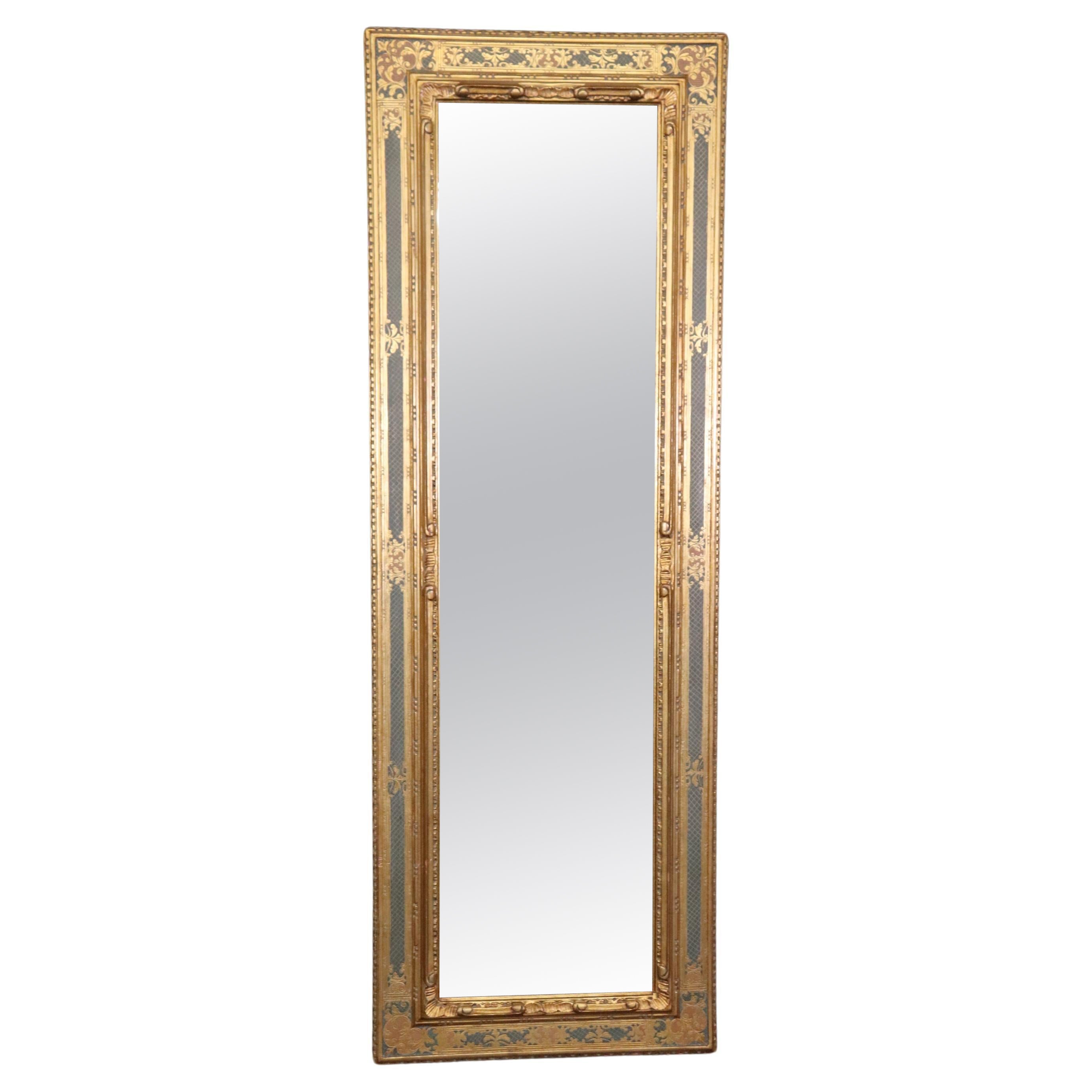 Tall Narrow Italian Florentine Gilded Painted Mirror