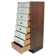 Tall Narrow Lacquer and Rosewood Eight Drawer Lingerie Chest by Drylund Denmark
