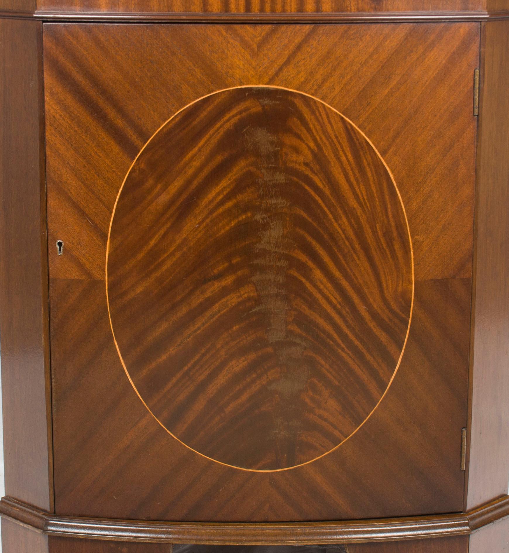 Mid-20th Century Tall Narrow Mahogany and Glass Corner Cabinet Cupboard Display Hutch For Sale