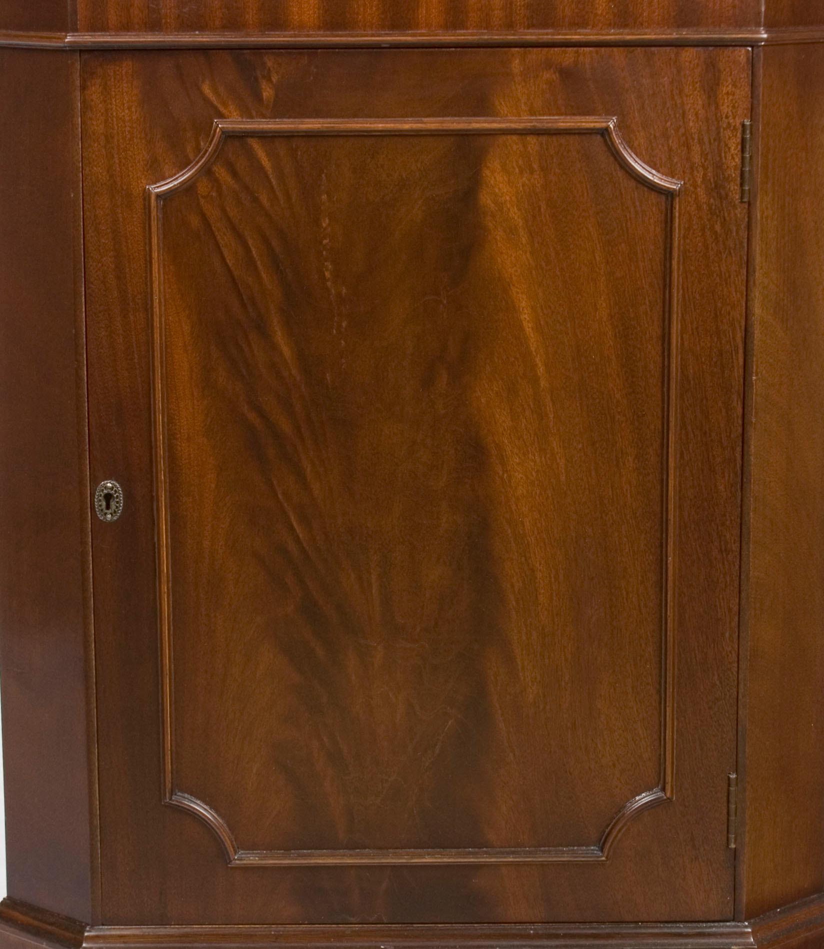 Tall Narrow Mahogany Corner Cabinet Cupboard Hutch (Mitte des 20. Jahrhunderts) im Angebot