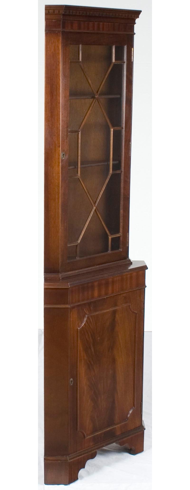 English Tall Narrow Mahogany Corner Cabinet Cupboard Hutch For Sale