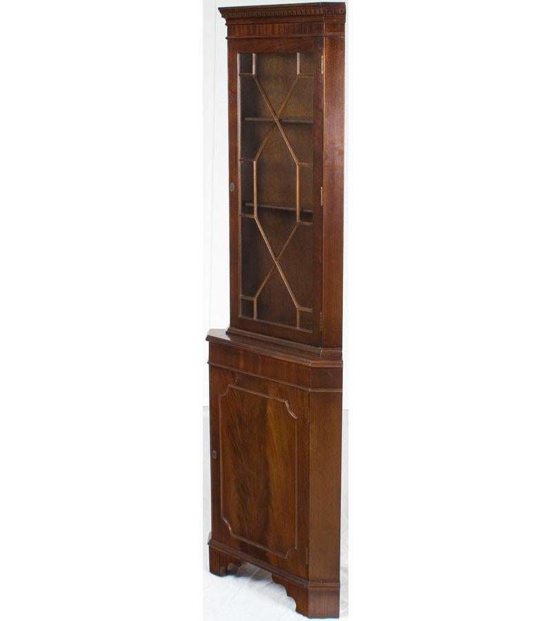 Tall Narrow Mahogany Corner Cabinet Cupboard Hutch In Good Condition For Sale In Atlanta, GA