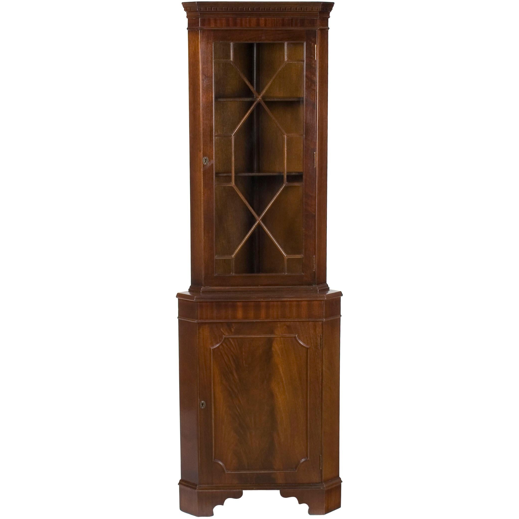 Tall Narrow Mahogany Corner Cabinet Cupboard Hutch For Sale
