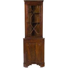 Vintage Tall Narrow Mahogany Corner Cabinet Cupboard Hutch