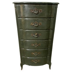 Tall narrow painted chest of drawers in the Louis XV style