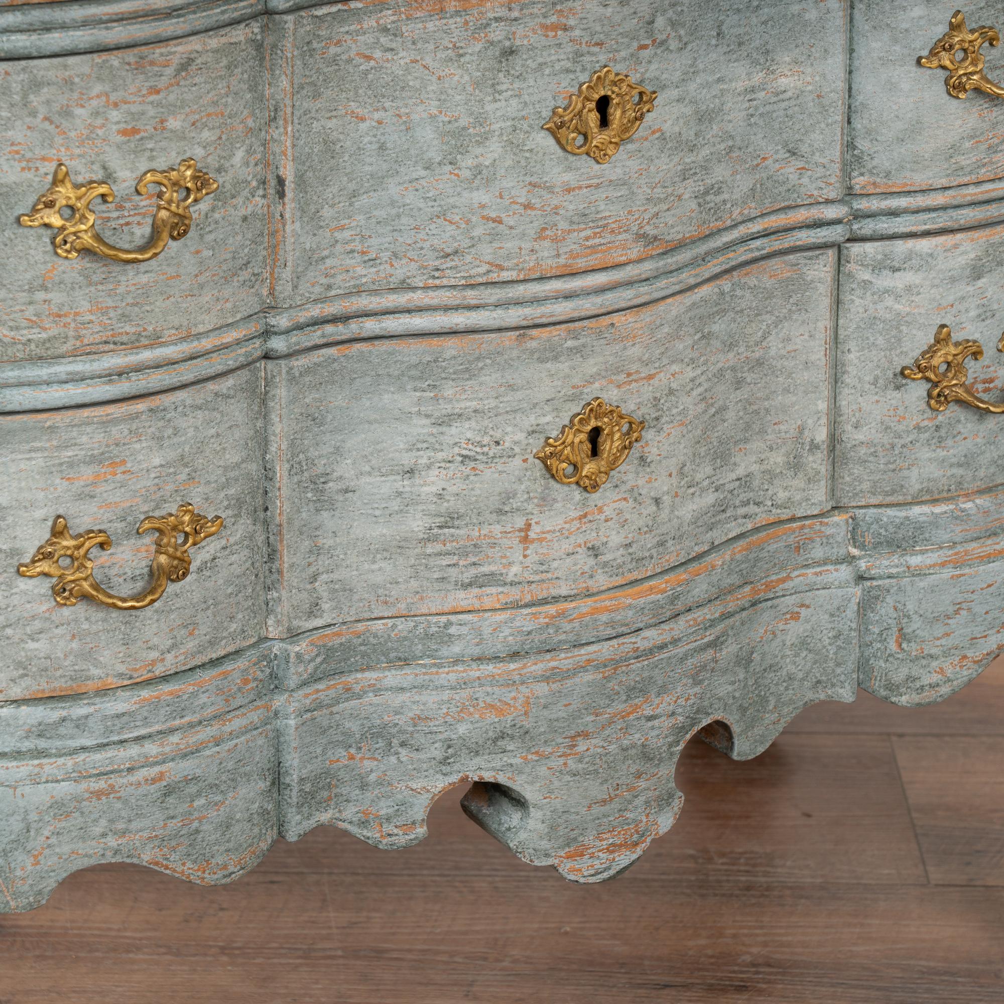 Tall Narrow Rococo Blue Chest of Six Drawers, Sweden circa 1890 For Sale 4