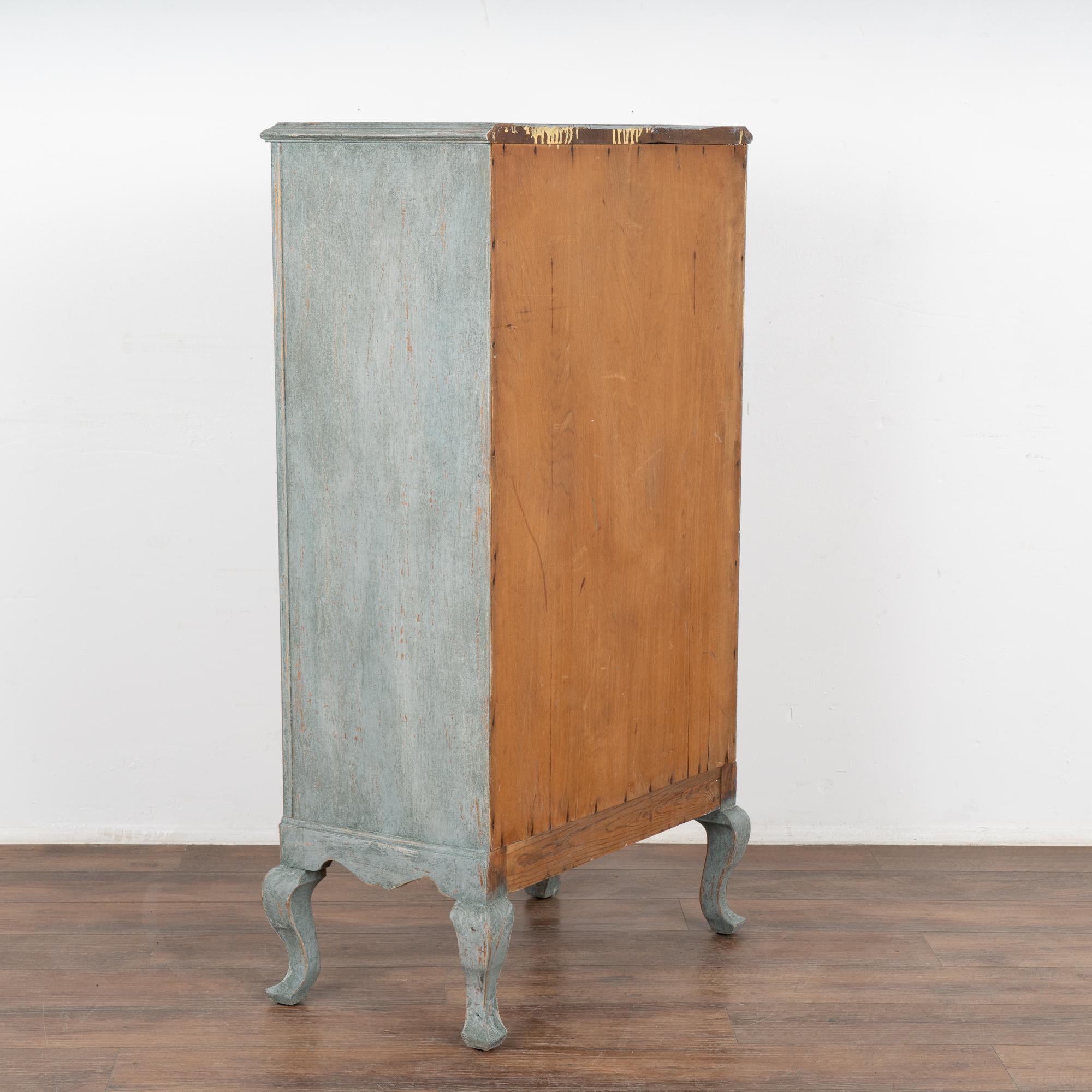 Tall Narrow Rococo Blue Chest of Six Drawers, Sweden circa 1890 For Sale 5