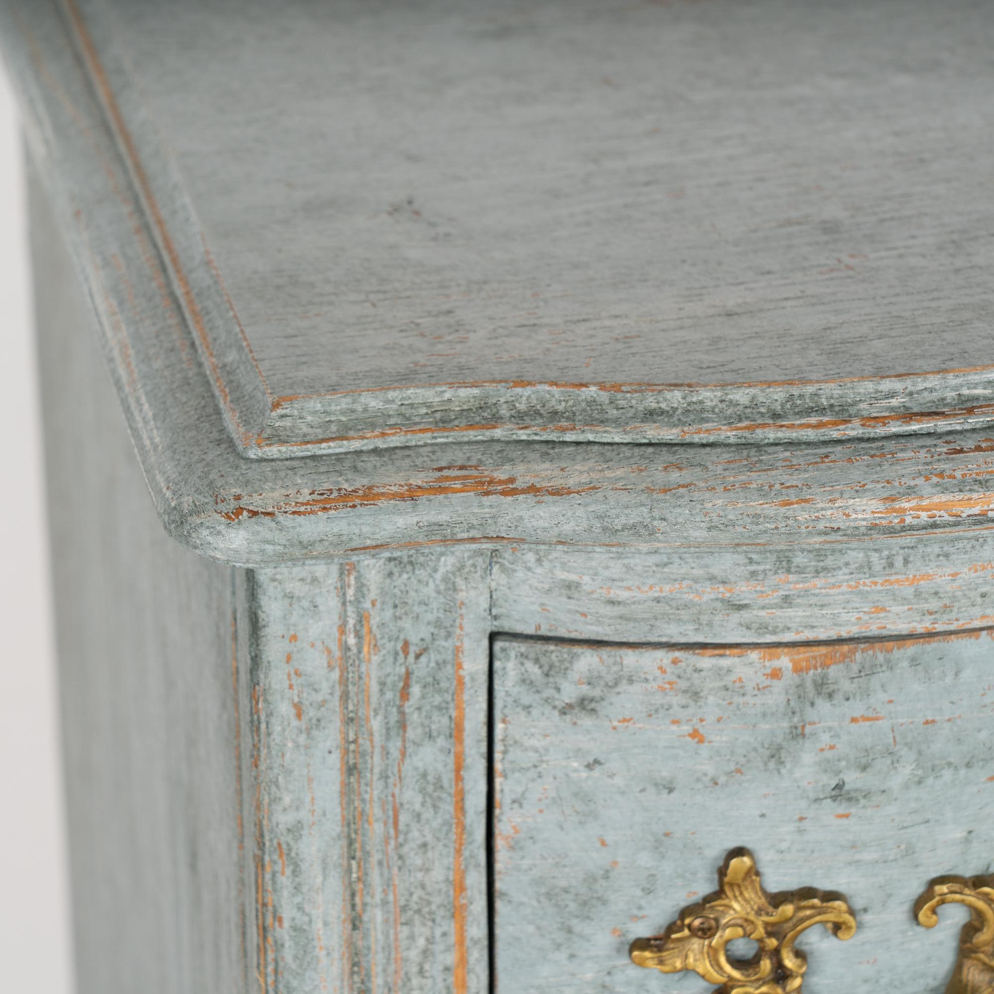 Tall Narrow Rococo Blue Chest of Six Drawers, Sweden circa 1890 1