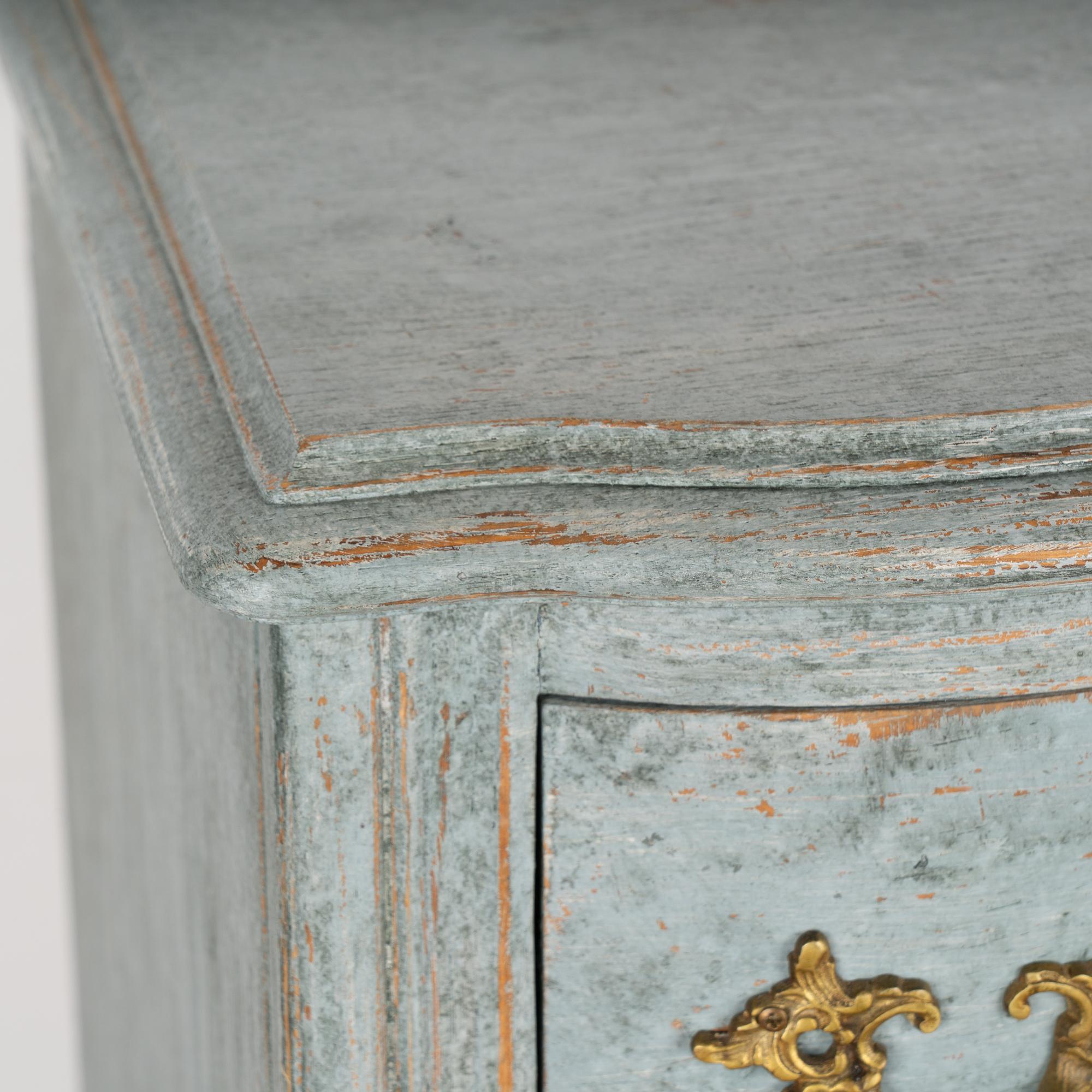 Tall Narrow Rococo Blue Chest of Six Drawers, Sweden circa 1890 For Sale 1