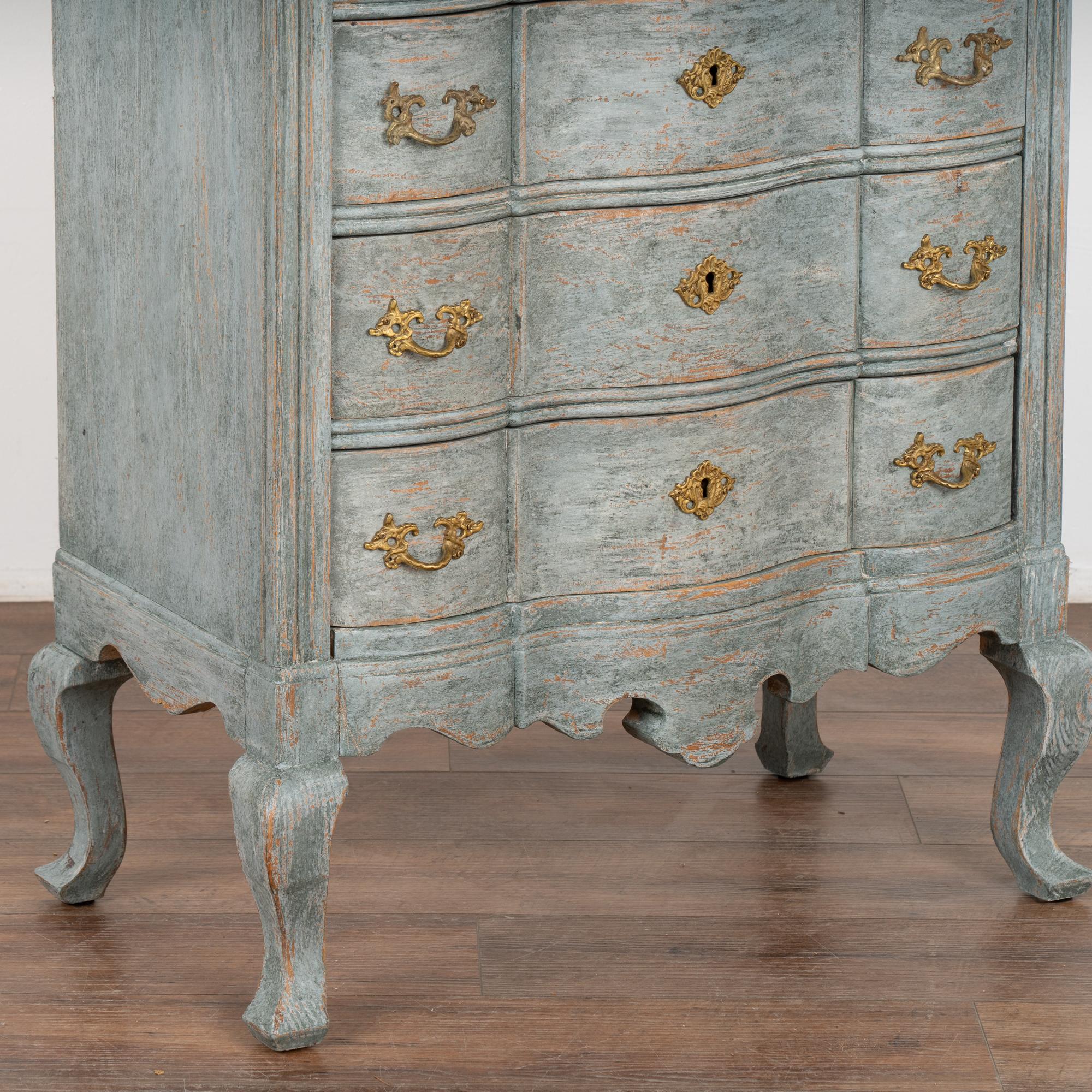 Tall Narrow Rococo Blue Chest of Six Drawers, Sweden circa 1890 For Sale 2