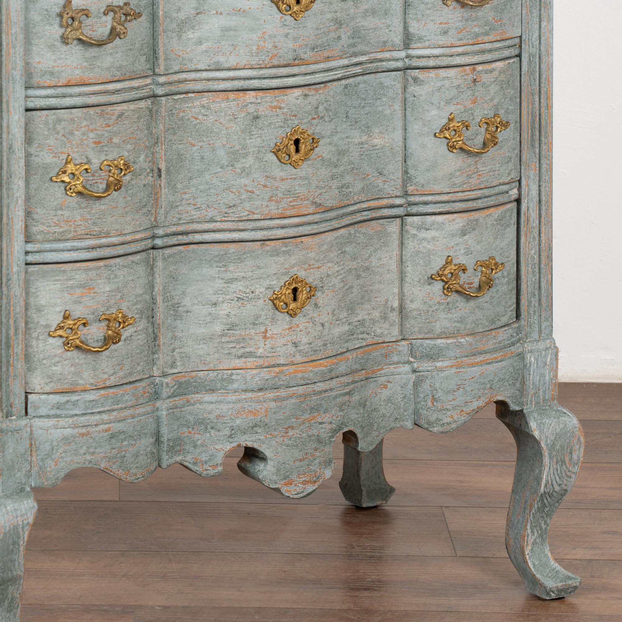 Tall Narrow Rococo Blue Chest of Six Drawers, Sweden circa 1890 For Sale 3