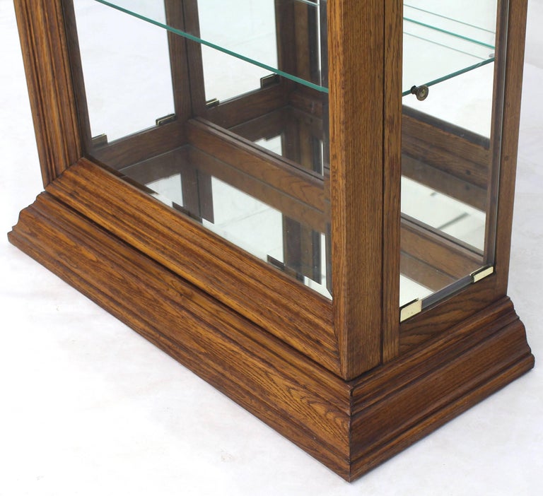 Tall Narrow Side Doors Beveled Glass Oak Curio Display at