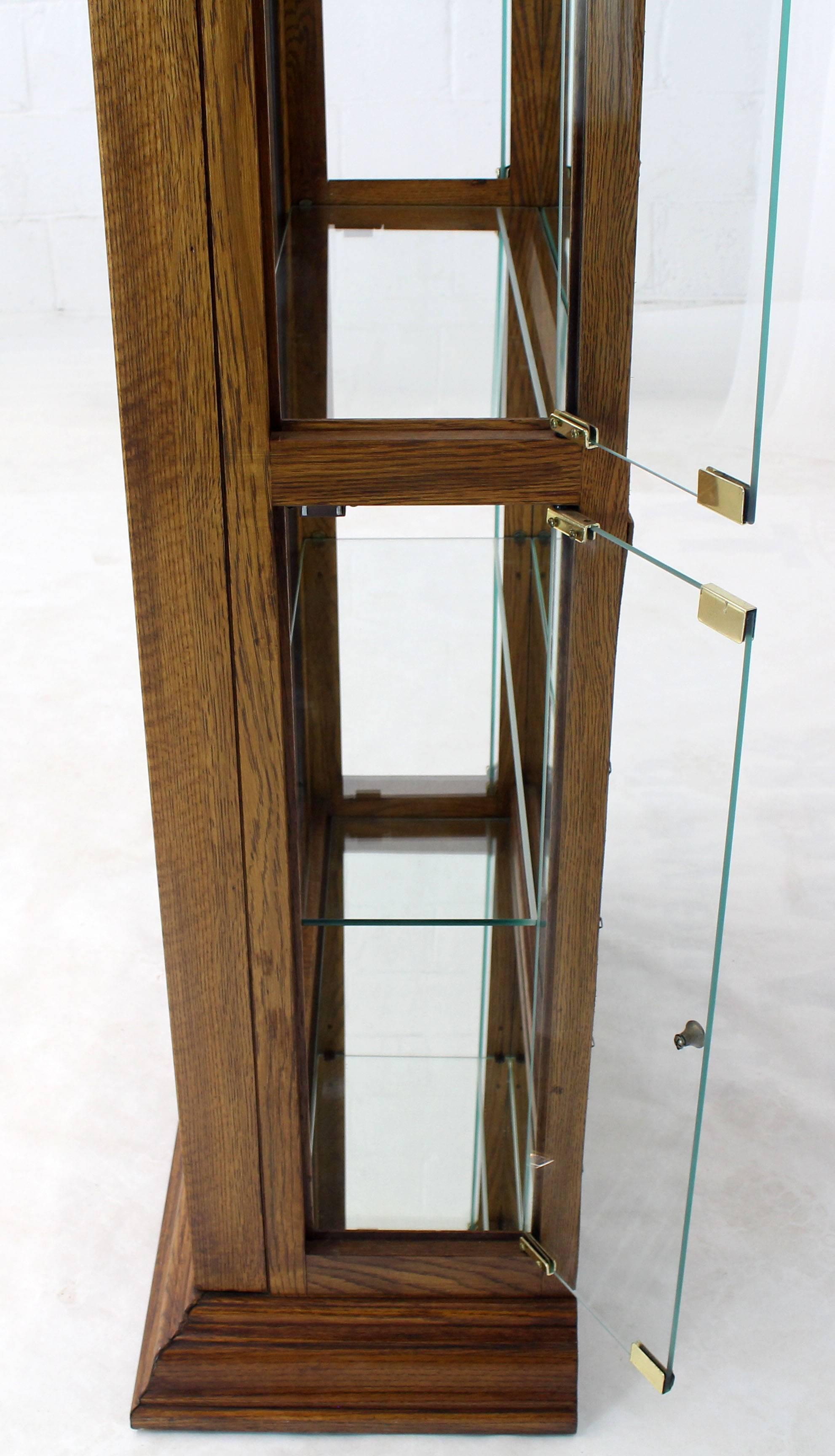 American Tall Narrow Side Doors Beveled Glass Oak Curio Display Cabinet