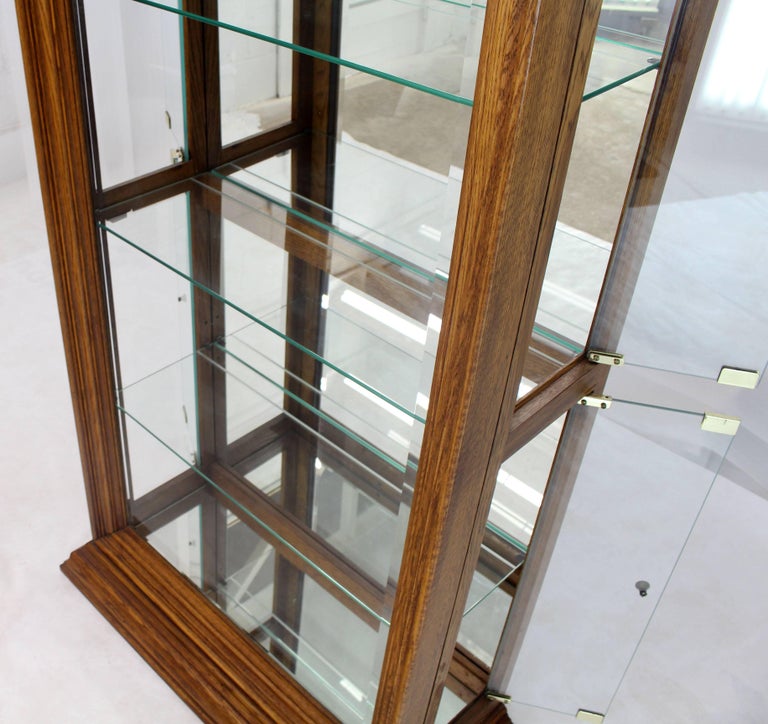 Tall Narrow Side Doors Beveled Glass Oak Curio Display at