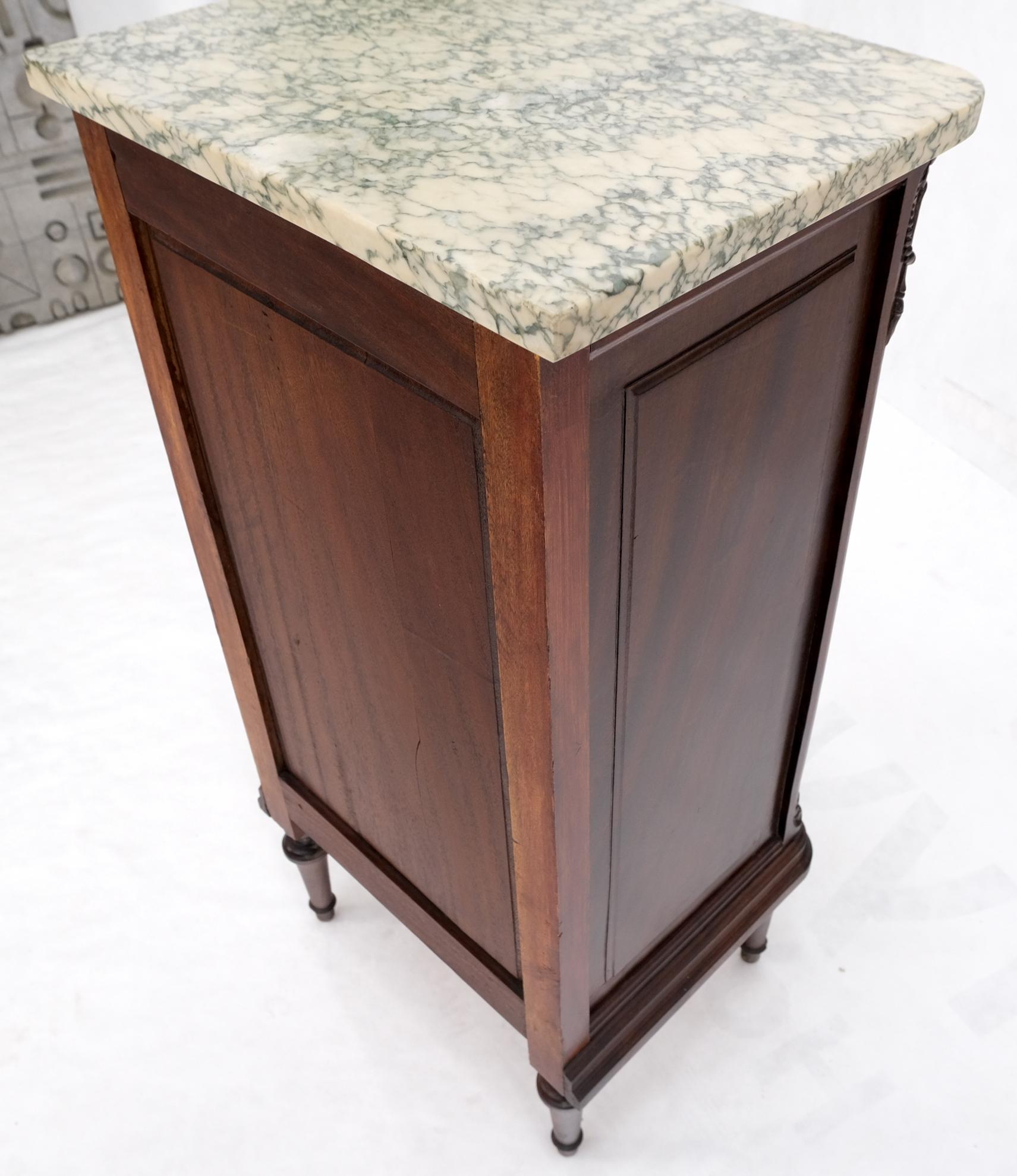 Tall Narrow Walnut Marble Top Night Stands End Table Cabinet Porcelain Insert For Sale 8