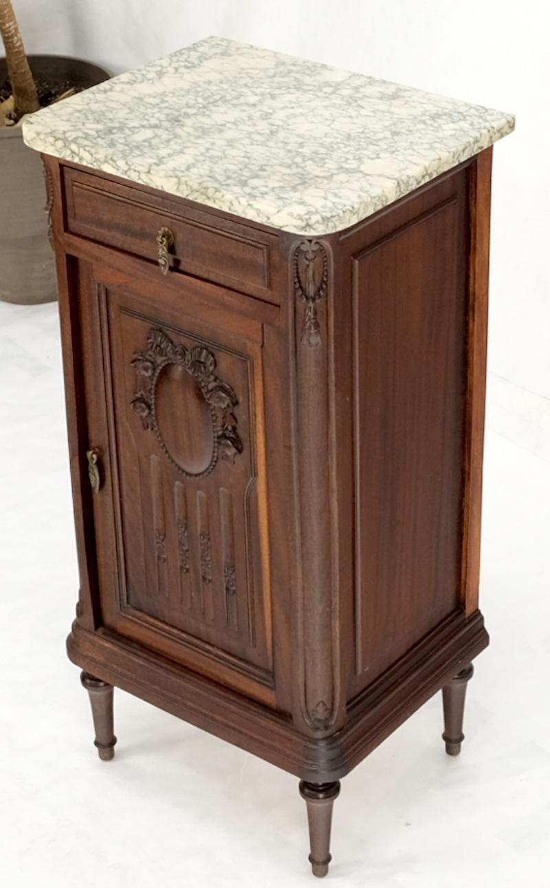American Tall Narrow Walnut Marble Top Night Stands End Table Cabinet Porcelain Insert For Sale