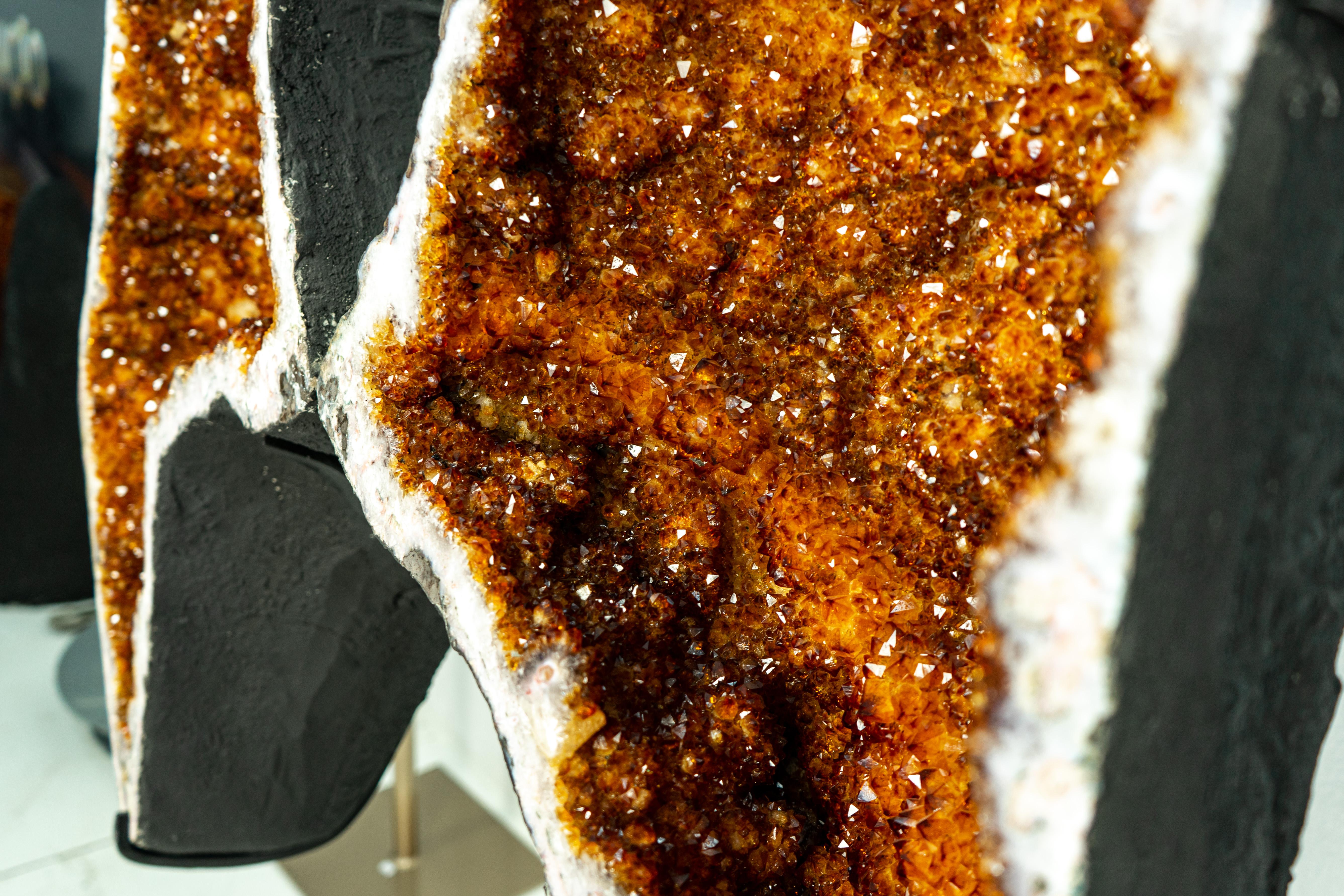 Tall Natural AAA Citrine Butterfly Geode with Deep Madeira Orange Druzy For Sale 2