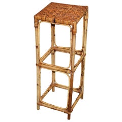 Vintage Tall Natural Woven Rattan and Bamboo Plant Stand or Side Table