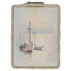 Tall Nautical Sailboat Painting with Rope Frame, Signed